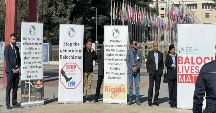 People hold protest in Geneva over human rights situation in Balochistan