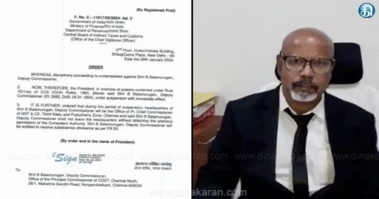Indian Revenue Service (IRS) officer B Balamurugan from Tamil Nadu suspended two days before retirement