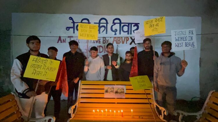 ABVP students organised candle march demanding action against TMC goons who raped women in Sandeshkhali (Image: Organiser)