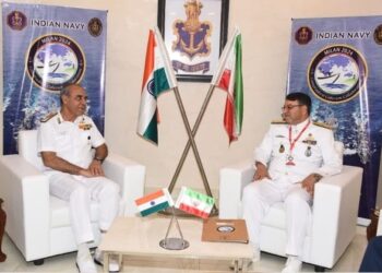 Indian Navy Deputy Chief Vice Admiral Tarun Sobti and Deputy Commander of the Iranian Navy Commodore Jalil Mughadam