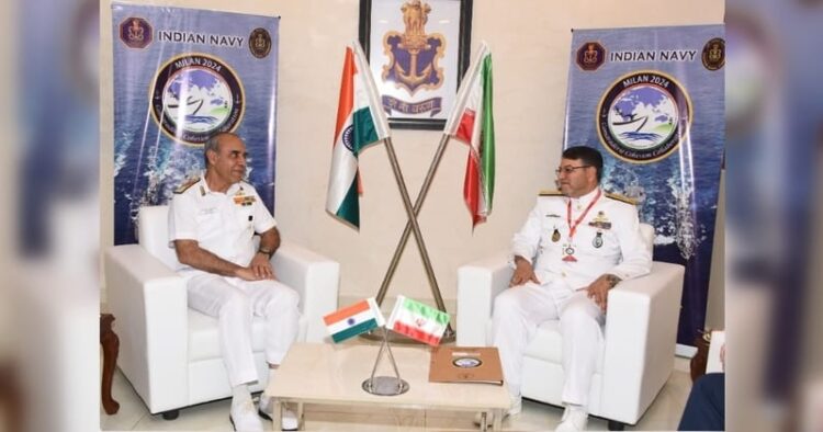 Indian Navy Deputy Chief Vice Admiral Tarun Sobti and Deputy Commander of the Iranian Navy Commodore Jalil Mughadam