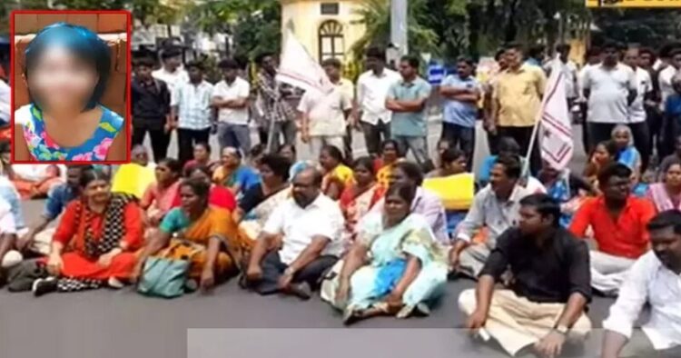 People protest against the brutal murder of a nine year-old girl in Puducherry