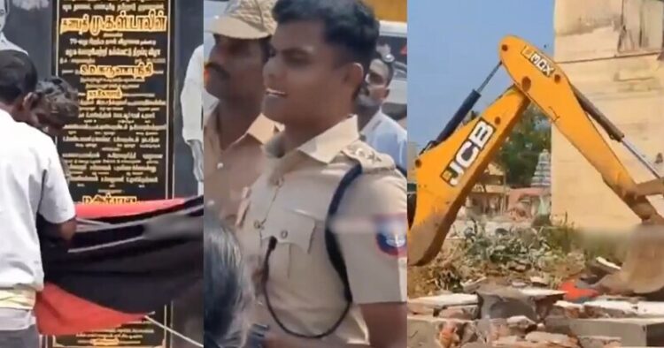 Assistant Superintendent of Police (ASP) Udhayakumar courageously removes the flagpoles from the highway