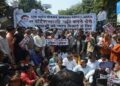 Visuals from the protest organised by medical students against a professor (Image Source: Amar Ujala)