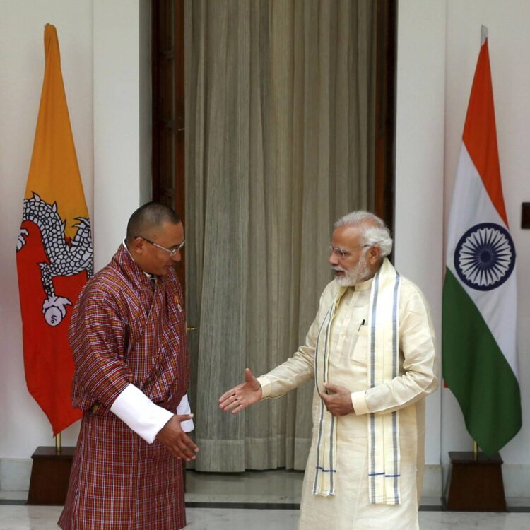 Left: Bhutanese PM Tshering Tobgay, Right: PM Narendra Modi (India)
