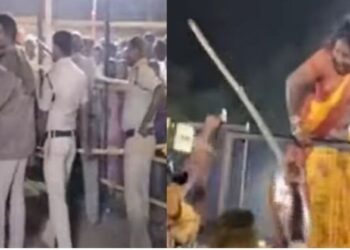 Police lathi charge the devotees on the occasion of Maha Shivratri