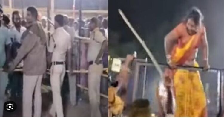 Police lathi charge the devotees on the occasion of Maha Shivratri