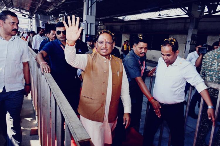CM Vishnu Deo Sai waving hand to followers in Raipur, curtsey CMO Chhattisgarh