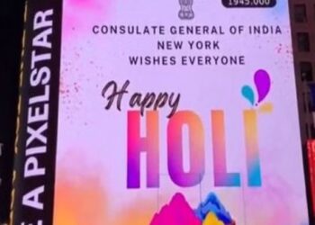 Times Square lights up with holi wishes
