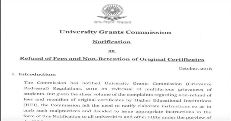 UGC notice on fees refund