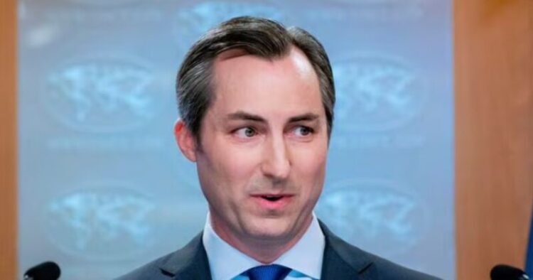 State Department spokesperson Matthew Miller during a news briefing at the State Department