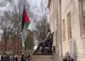 Anti-Semitic protestors raise Palestine flag on Harvard University