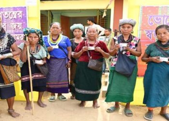 Voters after casting their vote in the second phase of the Lok Sabha Elections 2024 in the North East