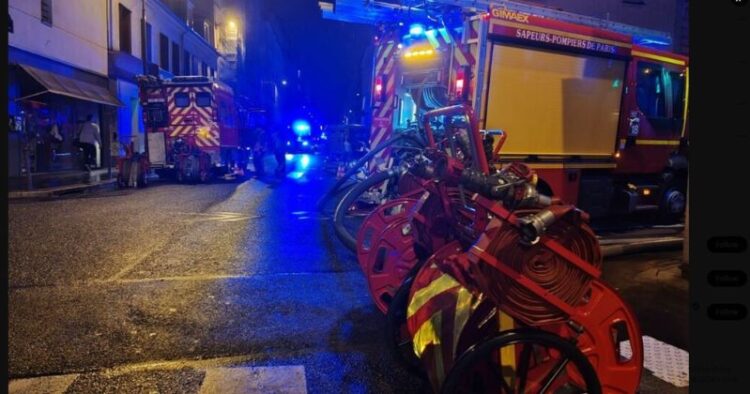 Fire Tender parked outside the building where the explosion occured in Paris