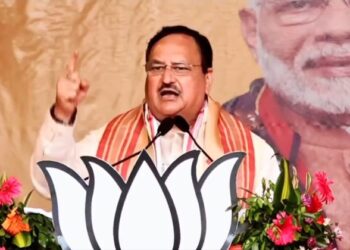 BJP National President JP Nadda addresses the election rally in Assam