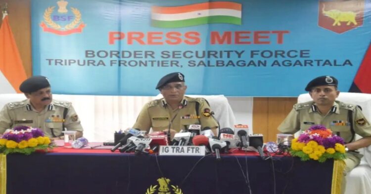 BSF officials holding a press briefing