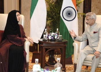 Left: UAE Minister Reem Al Hashimy, Right: S Jaishankar