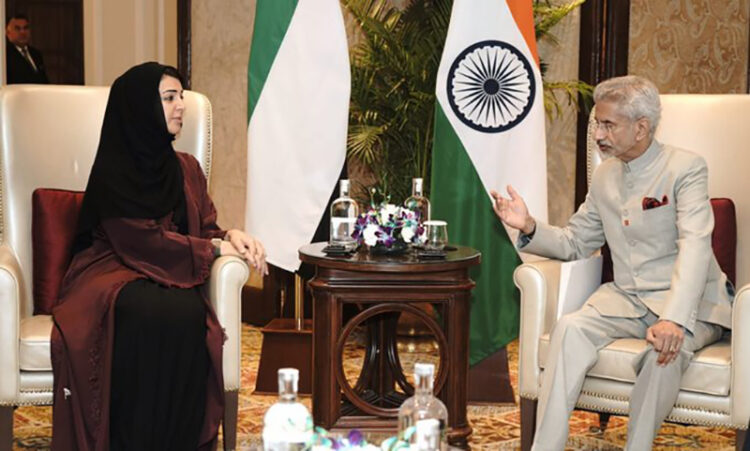 Left: UAE Minister Reem Al Hashimy, Right: S Jaishankar