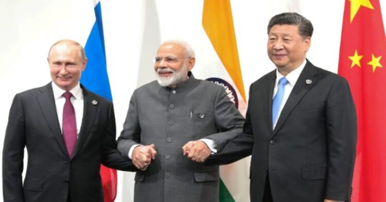 (Left To Right) Russia President Vladimir Putin, Indian PM Narendra Modi, Chinese President Xi Jinping