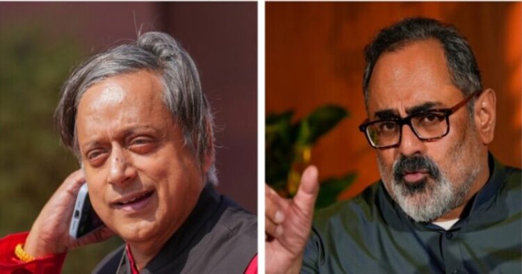 (Left) Shashi Tharoor (Right) Union Minister and BJP leader Rajeev Chandrashekhar