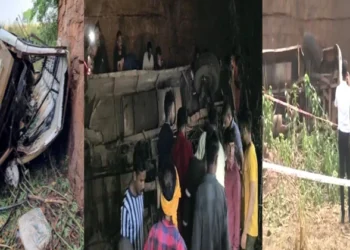 At least 12 passengers died and 14 sustained injuries after a bus overturned and fell into a ditch in Durg's Kumhari area in Chhattisgarh. (Visuals from the spot)