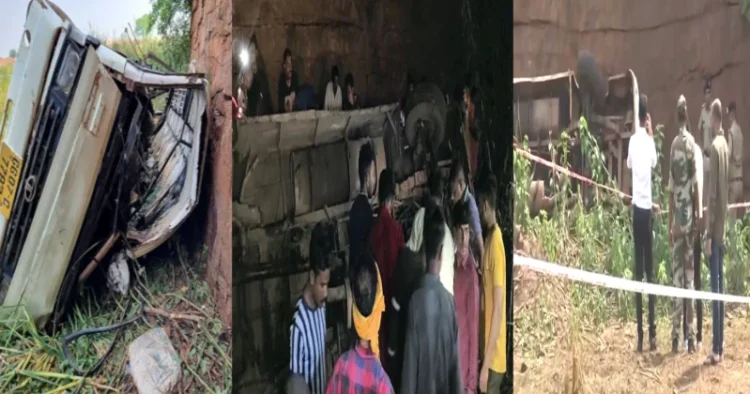 At least 12 passengers died and 14 sustained injuries after a bus overturned and fell into a ditch in Durg's Kumhari area in Chhattisgarh. (Visuals from the spot)