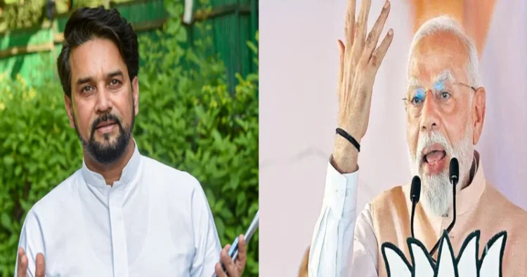 Union Minister and BJP leader Anurag Thakur (Left), Prime Minister Narendra Modi  (Right)