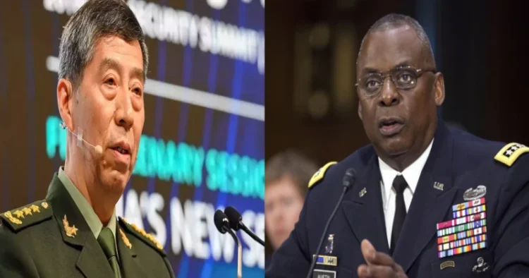 Chinese counterpart Dong Jun (Left), United States Defence Secretary Lloyd Austin (Right)