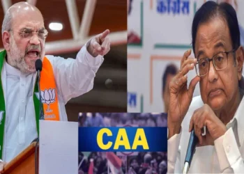 Union Home Minister Amit Shah (Left), Congress leader P Chidambaram (Right)