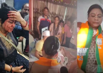 BJP leader in Kolkata, Saraswati Sarkar (Left) was allegedly attacked by TMC Workers in Kolkata, West Bengal