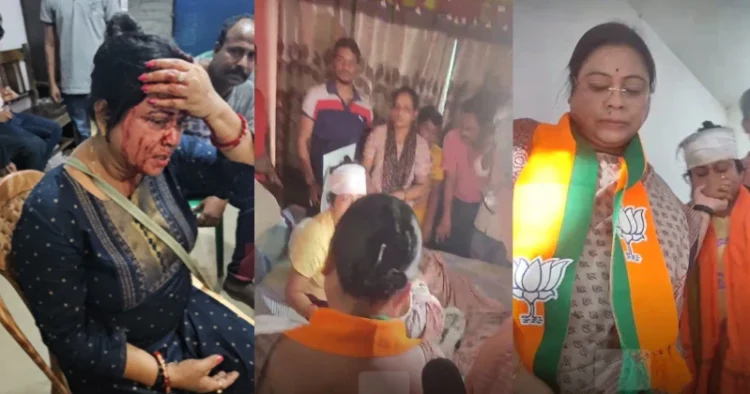 BJP leader in Kolkata, Saraswati Sarkar (Left) was allegedly attacked by TMC Workers in Kolkata, West Bengal