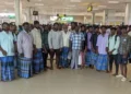 The nineteen fishermen who were apprehended by the Sri Lankan Navy, on their way from Colombo to Chennai (Source: X)