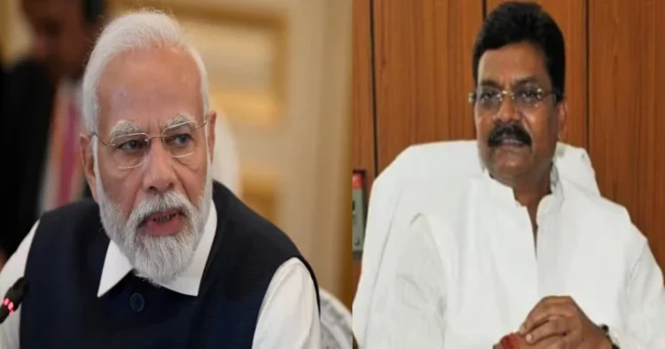 PM Modi (Left), Congress Leader of Opposition Charan Das Mahant (Right)