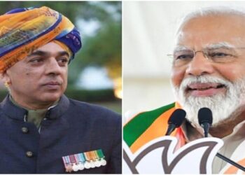 Former BJP MP Manvendra Singh (Left) and Prime Minister Narendra Modi (Right)