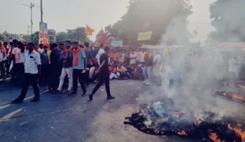 Hindu activists protesting against the murder of Sujit Soni in Balrampur of Chhattisagrh