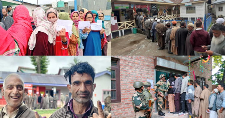 Voters standing in queue in different parts of Srinagar to exercise their right to franchise