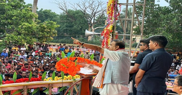 Assam CM Himnata Biswa Sarma addressing an election rally