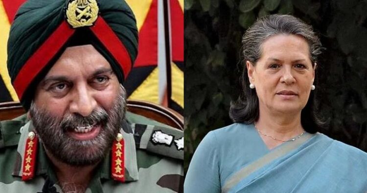 Left: General JJ Singh, Right: Congress Leader Sonia Gandhi