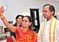 BRS  leader K Kavitha with her father Telangana former 
Chief Minister K Chandra Sekhar Rao