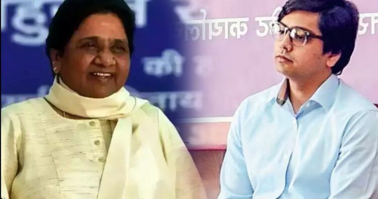 (Left) BSP Supremo Mayawati (Left) Ousted BSP leader and nephew of Mayawati, Akash Anand