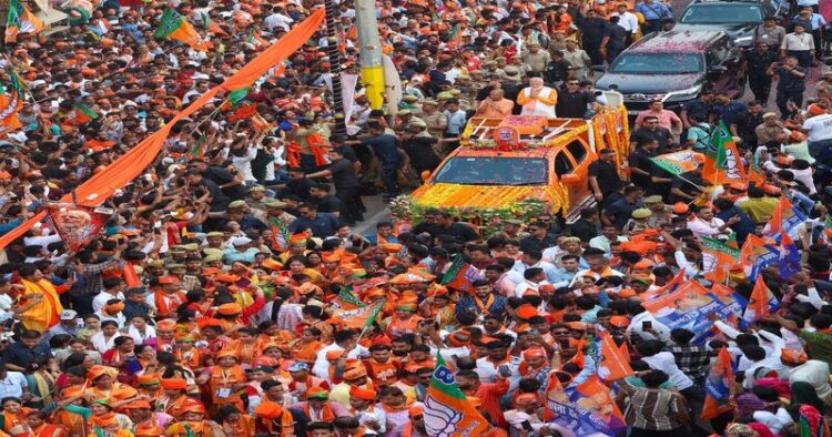 Lakhs of people take part in PM Narendra Modi's roadshow ahead of his nomination filing from Varanasi