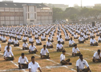 Swayamsevaks at an RSS camp