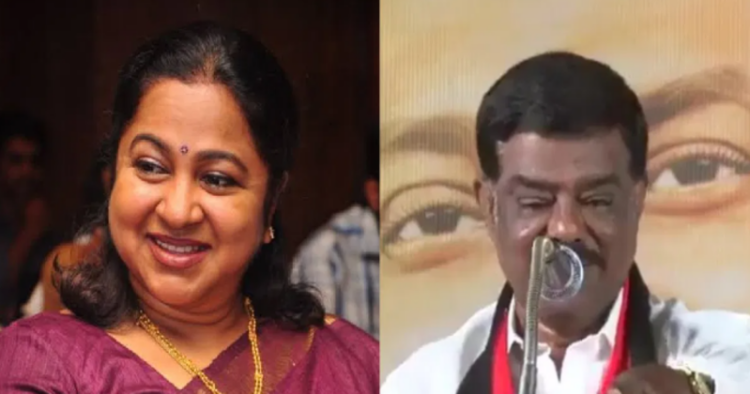 (Left) Radhika Sarat Kumar (Right) DMK Leader Shivaji Krishnamurthy