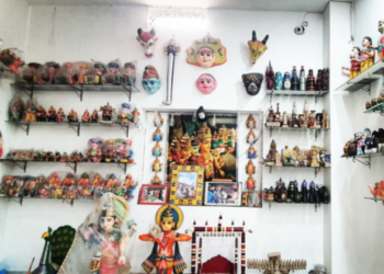 Wooden toys displayed at a shop