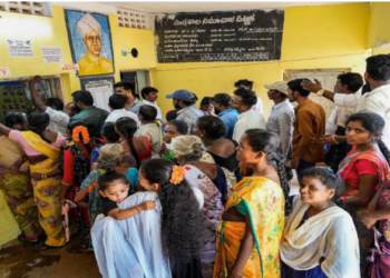 Voters standing in a queue