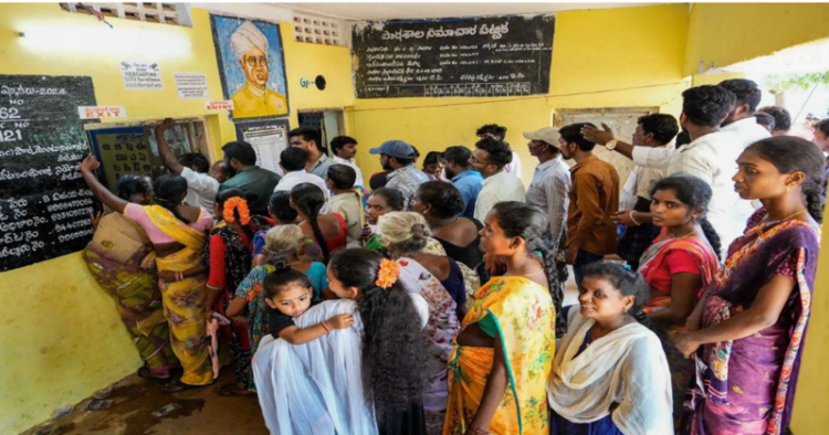Voters standing in a queue