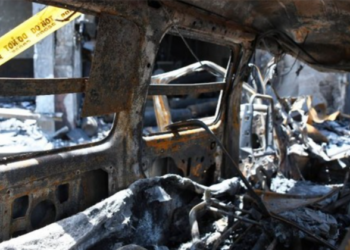 Charred reamins at teh hospital where fire broke out (Photo Credit: ANI)