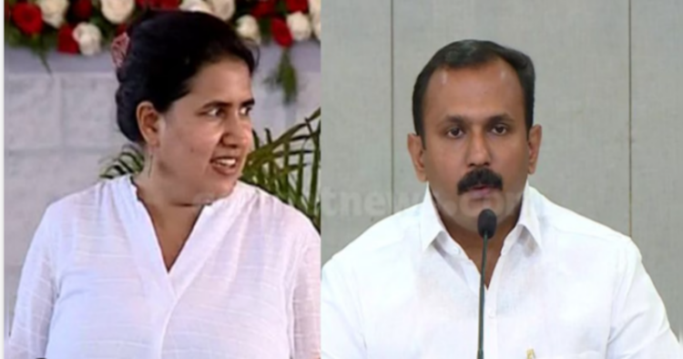 (Left) Veena Vijayan, the daughter of Chief Minister Pinarayi Vijayan (Right) Shaun  George