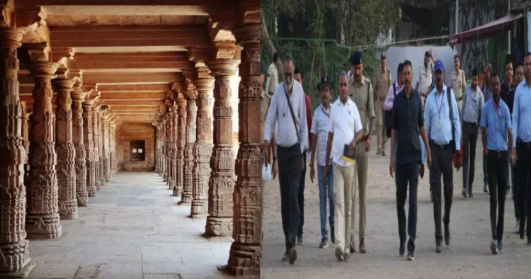 Bhojshala (Left), ASI team coming out of Bhojshala (Right)