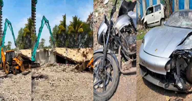 After Sealing Cosie & Blak, Bulldozers Raze 2 Illegal Pubs in Massive Crackdown (Left), The Porsche car which was allegedly driven by a 17-year-old boy who knocked down two motorbike riders (Right)